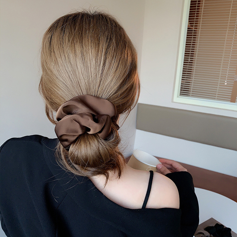 韓国女性ビッグエレガントなシルクゴムゴムヘアバンド女の子無地 - Hair Tie Velvet のレビューと価格