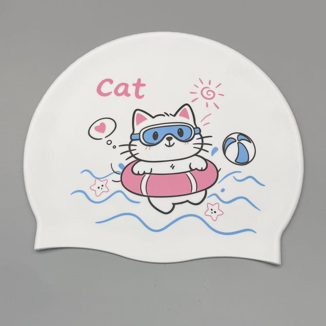 可愛い子猫柄シリコン水泳帽（女性用）、大人用漫画風夏用屋外防 - Women'S Ear Accessories のレビューと価格