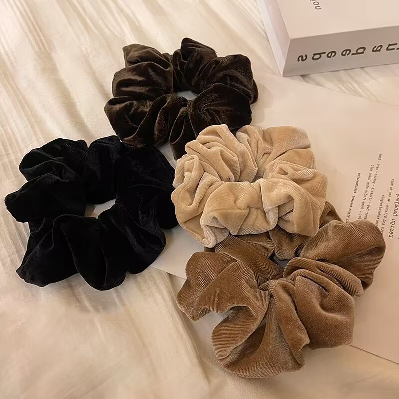 1-4 個女性のヘアシュシュヴィンテージベルベット無地ヘアル - Hair Tie Velvet のレビューと価格