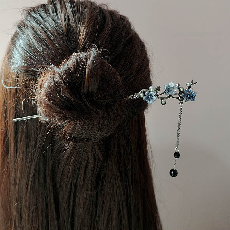 クラシックヘアスティック箸インクカラーフラワーメタルフリンジ - Pearl Hair Pin のレビューと価格