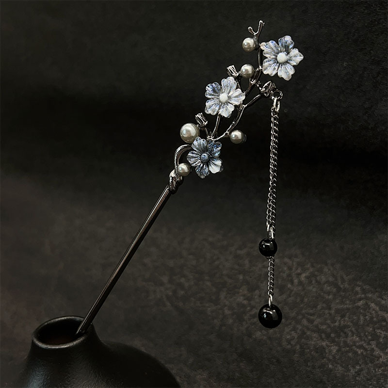 クラシックヘアスティック箸インクカラーフラワーメタルフリンジ - Pearl Hair Pin のレビューと価格