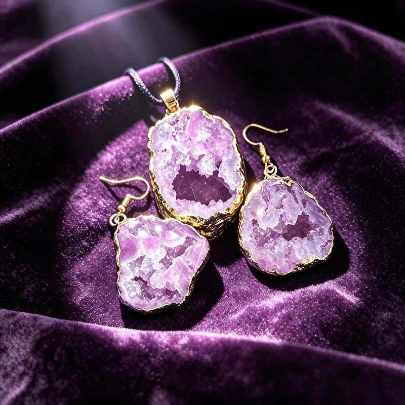 2個セット 天然不規則瑪瑙ジオードスライスジュエリーセット、 - Women Accessories Dropshipping のレビューと価格