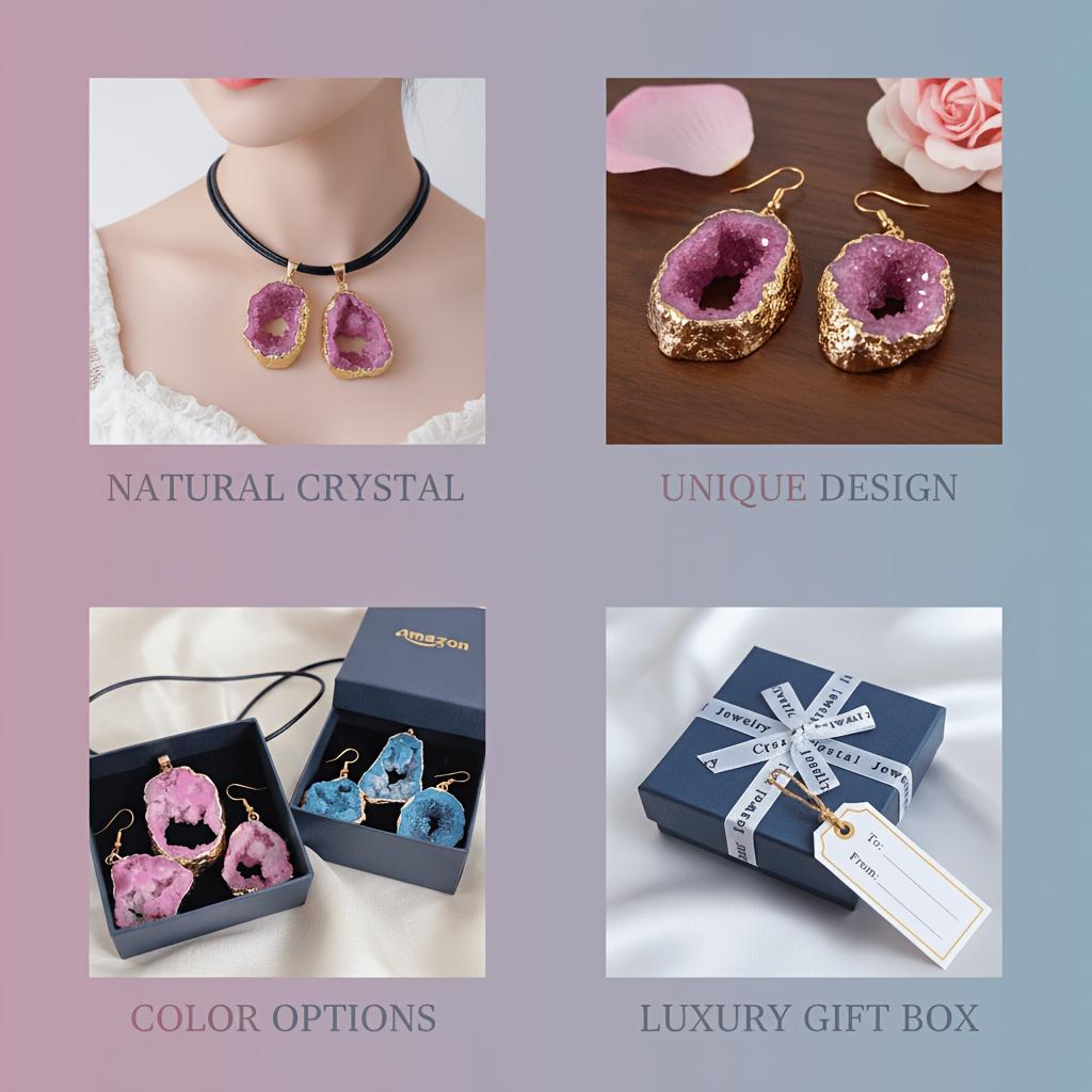 2個セット 天然不規則瑪瑙ジオードスライスジュエリーセット、 - Women Accessories Dropshipping のレビューと価格