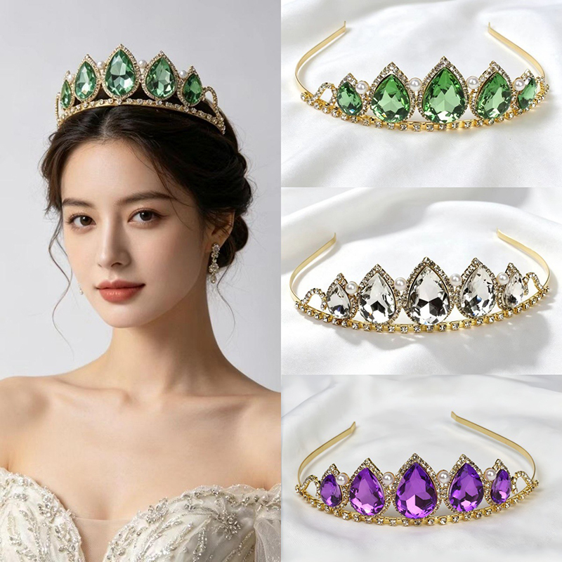 グリーンウォータードロップラインストーンクリスタルクラウンヘ - Women Accessories Dropshipping のレビューと価格