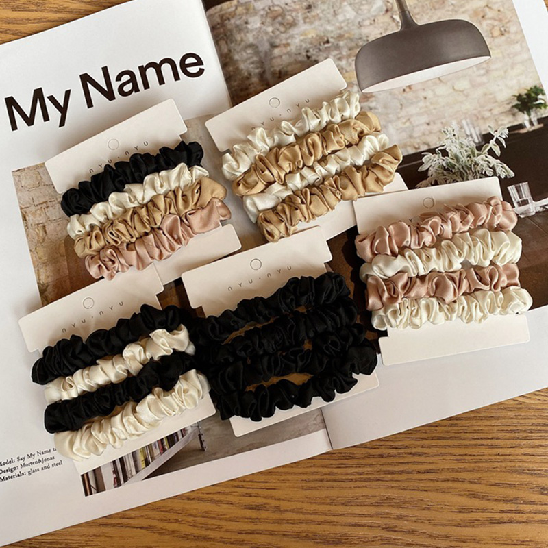 4 ピース/セットサテンシルクシュシュ弾性ヘアバンド女性小さ - Hair Tie Velvet のレビューと価格