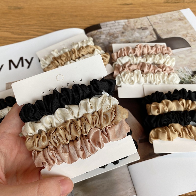 4 ピース/セットサテンシルクシュシュ弾性ヘアバンド女性小さ - Hair Tie Velvet のレビューと価格