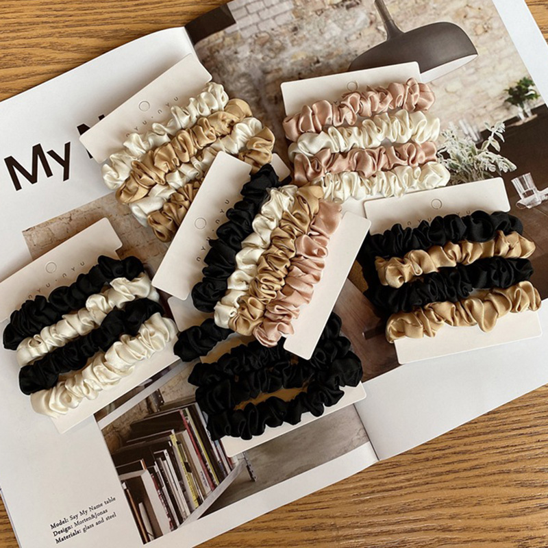 4 ピース/セットサテンシルクシュシュ弾性ヘアバンド女性小さ - Hair Tie Velvet のレビューと価格