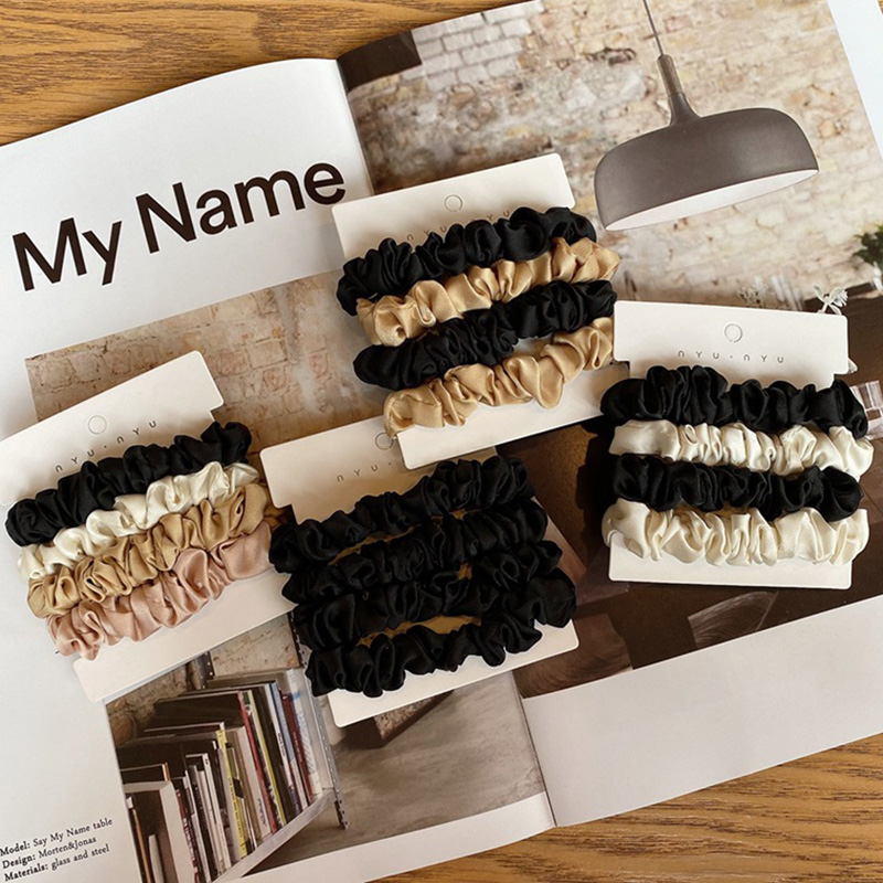 4 ピース/セットサテンシルクシュシュ弾性ヘアバンド女性小さ - Hair Tie Velvet のレビューと価格
