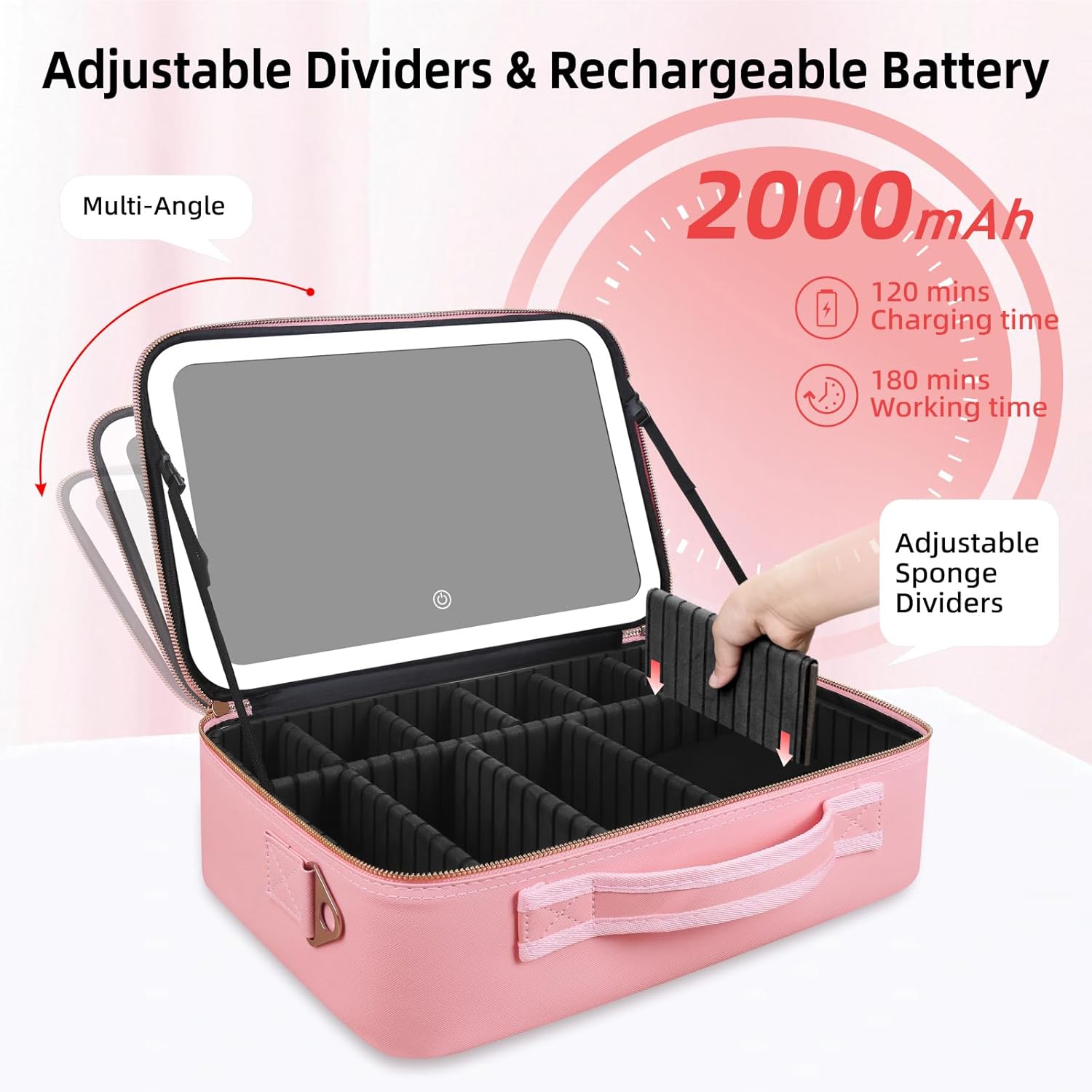 大容量メイクアップバッグ 15インチ×11インチ LEDミラ - Women Accessories Organizer のレビューと価格
