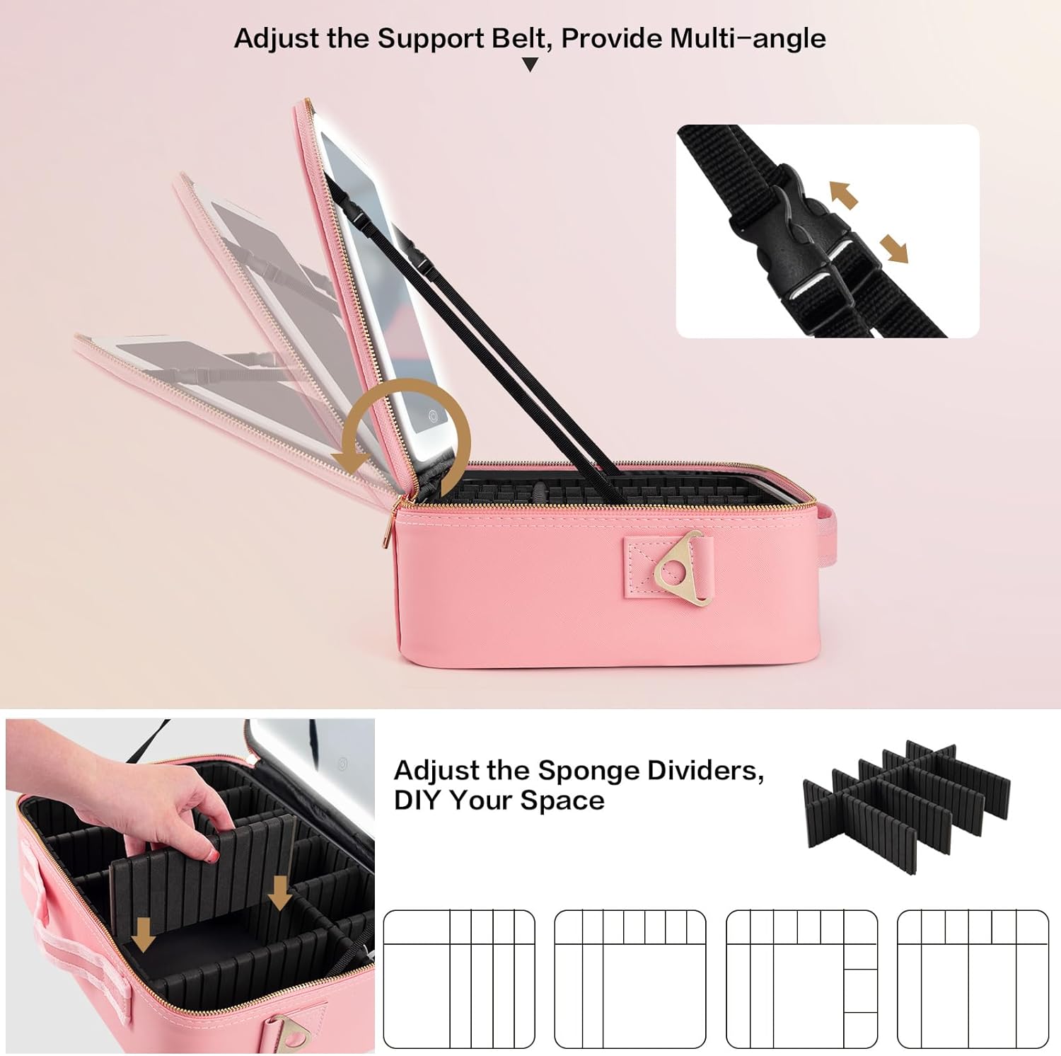 大容量メイクアップバッグ 15インチ×11インチ LEDミラ - Women Accessories Organizer のレビューと価格