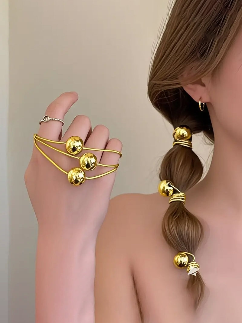 10 個のシンプルなゴールドとシルバーの丸いボールヘアゴムヘ - Wrap Ring Gold のレビューと価格